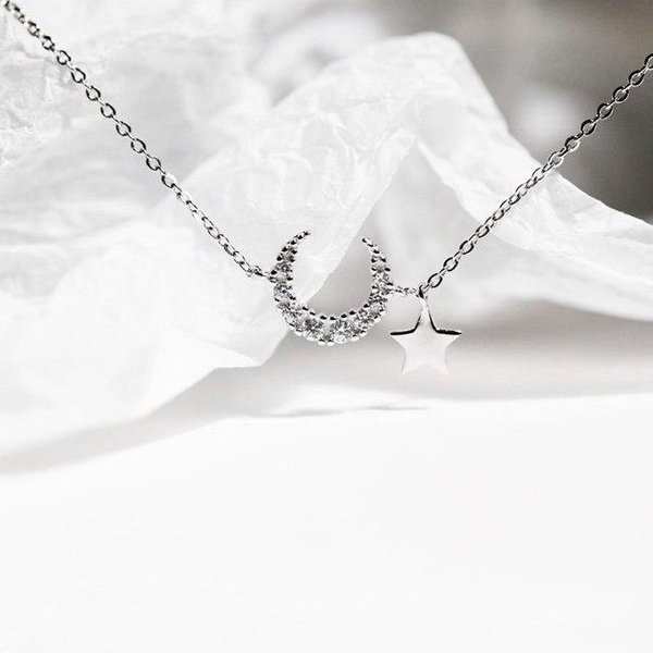 Pulsera De Moda Con Charm De Luna Estrella Plata De Ley 925 Micro Circonita CúBica Pulsera Con Colgante Para Mujer JoyeríA SL390 Plata-image