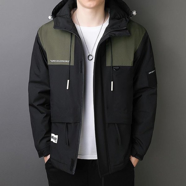 Abrigo Para Hombre Primavera Y OtoñO Nuevo Con Capucha Chaqueta Gruesa Suelta Tendencia Marca Invierno Cortavientos M Black-image