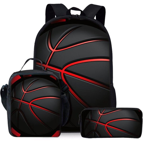 Set De Mochilas De Tres Piezas Con Estampado De Baloncesto Para NiñOs Y NiñAs Mejores Regalos Mochila Escolar Plana De Dibujos Animados 2D Para NiñOs-image