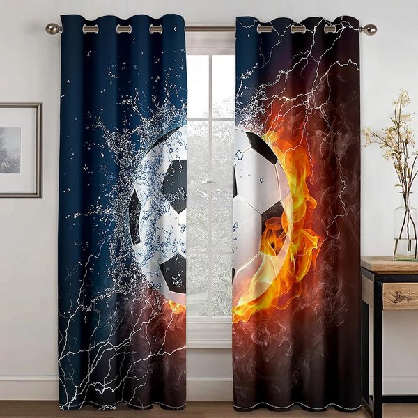 Seria 3D PiłKa NożNa WzóR Okien ZasłOny Sportowe Cienkie ZasłOny ZasłOny Do Salonu Sypialnia ChłOpcy Dzieci PokóJ WystróJ Domu W60H60(Cm)X2Pcs&Hook-image