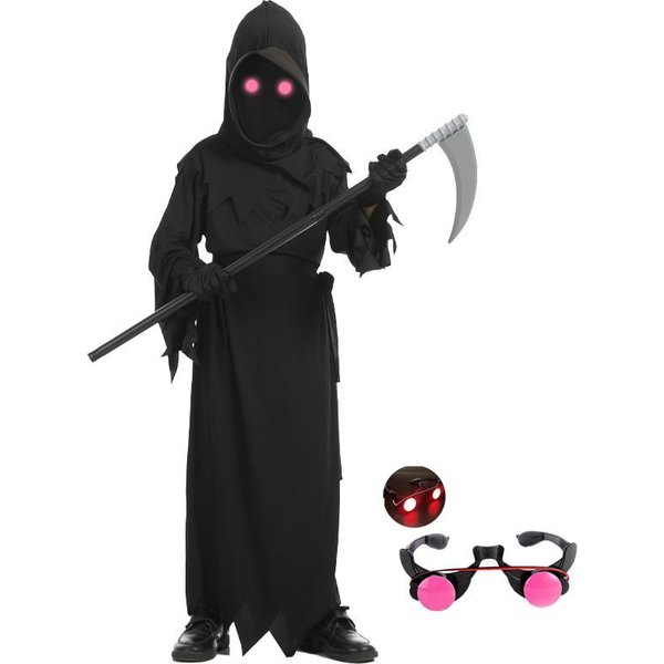 Kostium Cosplay Na Halloween Kostium ŚMierci Straszny Szkielet Kostium DziecięCy ŚWiecąCe Czerwone Oczy Szata Ducha ŚMierci WyśLij Akcesoria Z Kosą M(130-140CM) Black-image