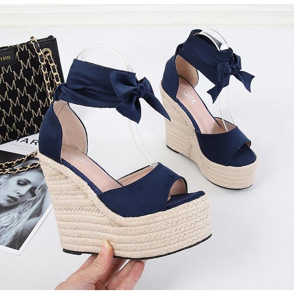 Sandalias De CuñA Para Mujer, Sandalias De TacóN Alto Bohemias Con Plataforma Femenina, Zapatos De Mujer Con Punta Abierta Y Correa En El Tobillo A La Moda 40 Gray-image