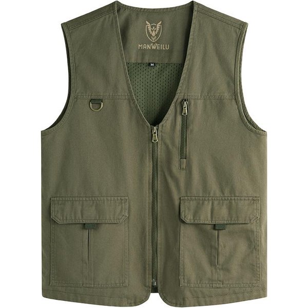 MęSka Kamizelka Outdoorowa W Stylu GóRskim - Czysta BawełNa, Kamizelka WęDkarska I Kempingowa 3XL Kolor Zielono-Szary Wojskowy-image