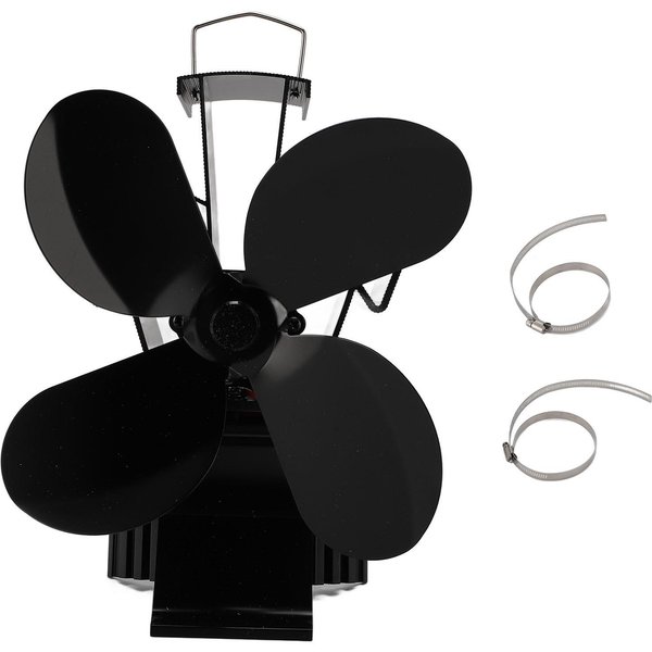 Ventilador De Chimenea De 4 Aspas Con Medidor De Temperatura MagnéTico Ventilador De CirculacióN De Aire Alimentado Por Calor Para Hogar Madera-image