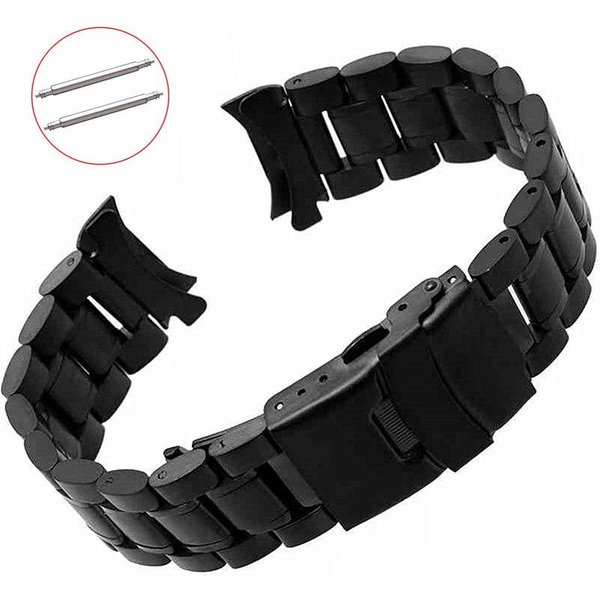 Pasek Do Zegarka Ze Stali Nierdzewnej 18Mm 20Mm 22Mm 24Mm Opaska Na Nadgarstek Zakrzywiony Koniec Pasek Do Zegarka PodwóJna Klamra Wymiana Paska Na Nadgarstek 18Mm Czarny-image