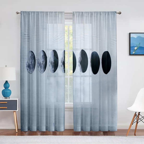 Cortinas TraslúCidas Galaxy Space Purple Fantasy Planets Mountain Para Sala De Estar Dormitorio DecoracióN Del Hogar Ventana Voiles Cortina De Tul 1 PCS W100Xh250Cm&Grommet Top-image
