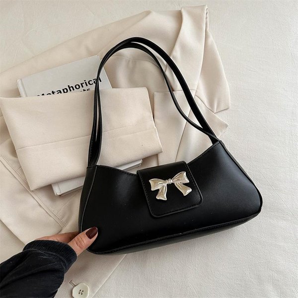 Bolso De Hombro Sencillo Y Moderno Con Lazo Y Textura Suave Para Mujer En Primavera Y Verano. Nuevo Bolso De Axila. Bolso De Media Luna.-image
