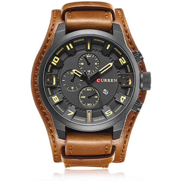 Curren 8225 Reloj De Cuarzo A La Moda Reloj Para Hombre Calendario De Primeras Marcas Correa De Cuero Negocios Militar Doble-image