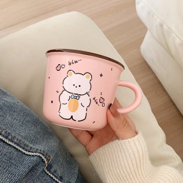 Ceramiczny Kubek KreskóWkowy Miś Kubek Uroczy O Wysokiej WartośCi Kubek Na Wodę Kubek śNiadaniowy Kubek Dla Dzieci Dla Pary Ze Skalą 301-400Ml-image