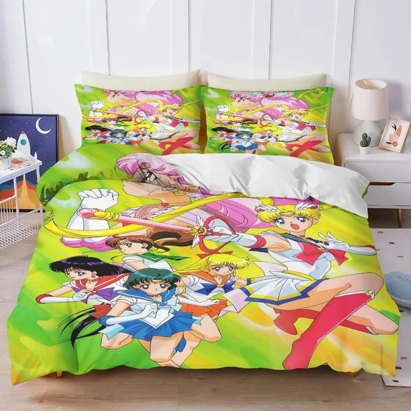 Nuevo Juego De Ropa De Cama De Sailor Moon 2024, Juego De Ropa De Cama De Anime JaponéS Sailor Moon, Funda De EdredóN De Chica Hermosa Estampado Lindo EdredóN Hogar EU Single(135X200Cm)-image
