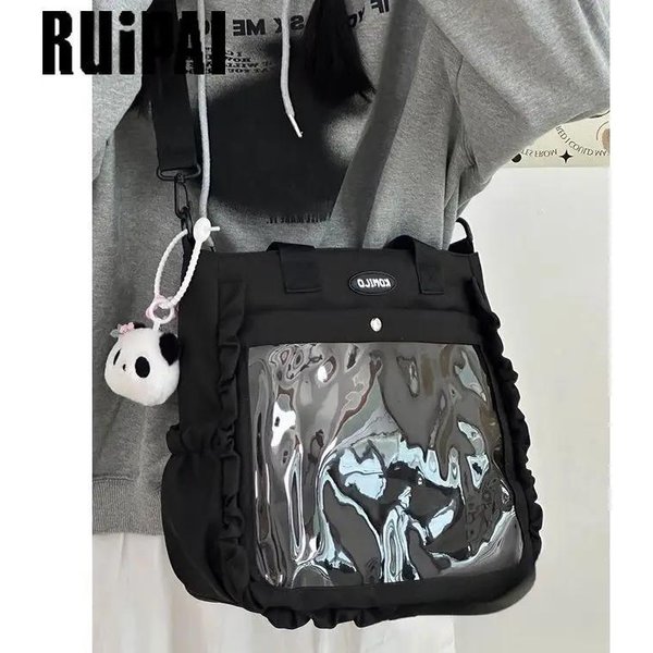Urocza Ita Bag Ulzzang DużA Pojemność Torba Tote Na Ramię JapońSka Harajuku College Torba Na Krzyż PłYta Do WyśWietlania Odznak DIY Ita Bag 30X30X10Cm-image