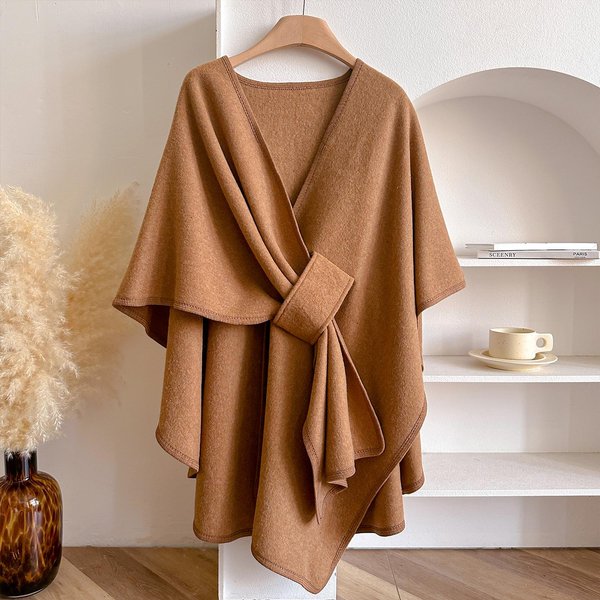 Damski Kaszmirowy Poncho Zimowy CiepłY Dwustronny Luksusowy PogrubiająCy Szal Pashmina Peleryna Szalowa PłAszcz Koc Szalik Damski Brown-image