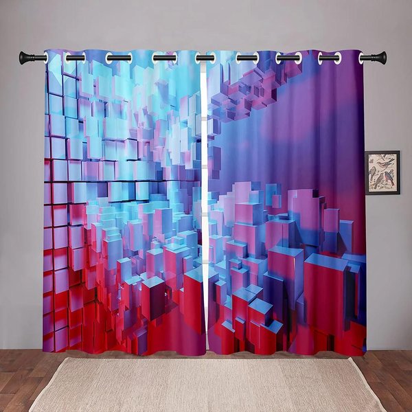 Wysokie Zaciemnienie Grube Solidne Kostki Blok Kolorowe ZaciemniająCe ZasłOny Okienne Do Sypialni Salonu łAzienki Kuchni Drzwi Holu Domu Hak W55 X H120Cm X 2&Grommet Top-image