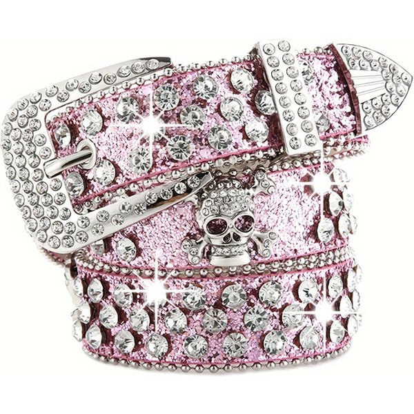 Remache De Calavera PedreríA Cinturones bb Tendencia Color SóLido Brillante Cuero PU CinturóN Vaquero Vaquera Jeans Pantalones CinturóN Para Mujeres NiñAs 115Cm Color Rosa-image