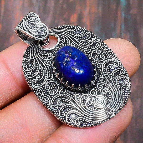 Lapis Lazuli Kamień Szlachetny, Wykonany RęCznie Ze Srebra PróBy 925, WspaniałY Wisiorek Z BiżUterią 1.58 Inches Niebieski-image