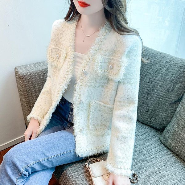 Chaqueta Mujer OtoñO Nuevo DiseñO FrancéS Cuello En V Irregular Manga Larga Holgada Top 2XL Albaricoque-image