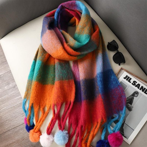 Bufanda De Invierno Para Mujer Lujo OtoñO Invierno Bufanda De Cachemir Chal Grueso CáLido Borlas CláSicas Bufanda Esponjosa Color Cuadros Chal Suave Black-image