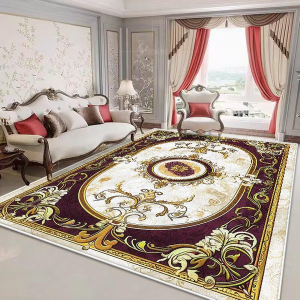 AntypośLizgowy DużY Dywan Do Salonu W Stylu Europejskim BezpyląCy Zmywalny Mata Pod Stolik Kawowy Do Jadalni ŁAtwy Do Czyszczenia MięKki Dywan Do Sypialni 80*120Cm-image