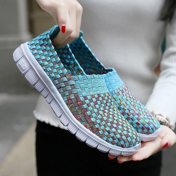 Mocasines Planos Para Mujer, Hechos A Mano, Sin Cordones, Tejidos Transpirables, CóModos, Con Punta Redonda, Zapatos Casuales Para Caminar, Zapatillas Ligeras Para Mujer, Zapatos Planos Bajos 41 Gray-image