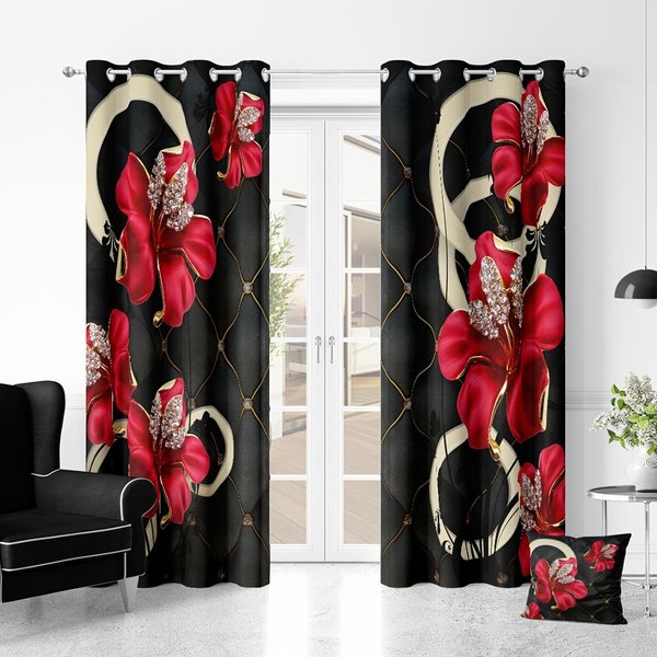 Czerwone ZasłOny Z Nadrukiem Motyli, Kieszeniowe Dekoracje Okienne Do Sypialni, Biura, Kuchni, Salonu, Dekoracja Domu, DziewczęCe, 2 Szt. W50 X H130(Cm)X2&Grommet Top Red-image