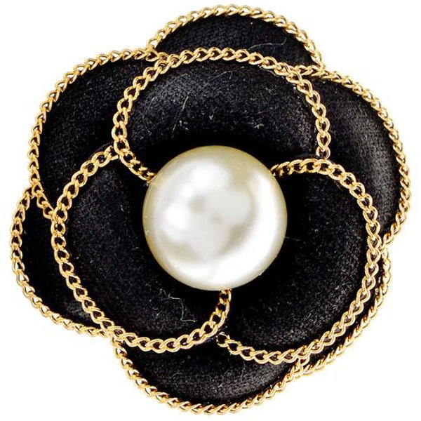 Broche Flor Camelia Perla LíNea Dorada Color Blanco Y Negro Pin De Tela JoyeríA De Moda Accesorios De Boda Blanco-image