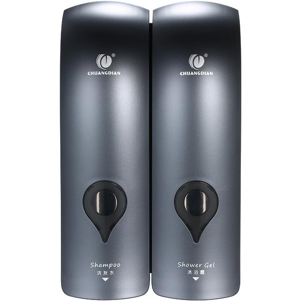 Chuangdian 300Ml*2 Dispensador De JabóN Manual De Doble Cabezal Montado En La Pared Gel De Ducha Champú LíQuido Gris-image