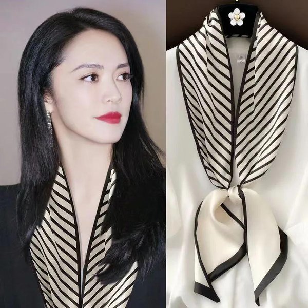 PañUelo Largo Para El Cuello Cintas Finas Para El Pelo Bufanda Moda Para Mujer Diademas PañUelos Para El Cuello Diadema Estampada PañUelos Para Bolsos Lindos Mujer 13X150Cm 13X150Cm Beige-image