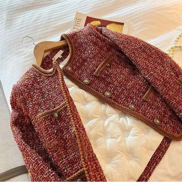 KróTka Kurtka Puchowa W Stylu Small Scent Dla Kobiet Na Jesień, Nowa, Francuska, Retro, Tweedowy Top Celebrytki 2XL Brown-image