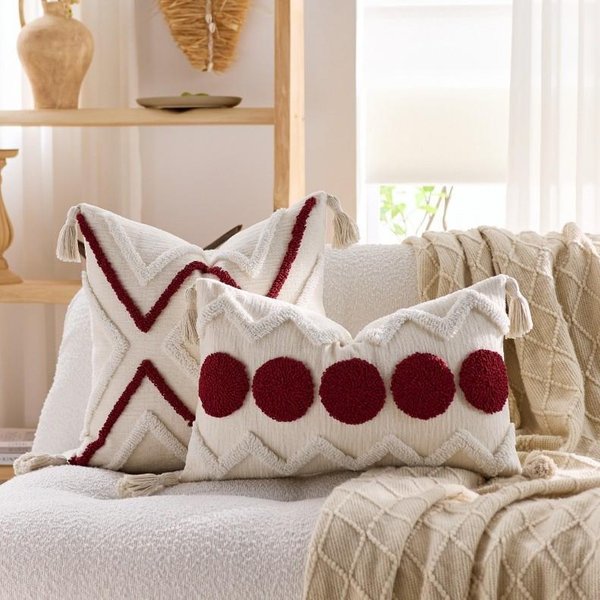 Fundas De CojíN Tufted De Chenilla Suave Estilo Boho Farmhouse Con Borlas Para DecoracióN De Hogar Sala De Estar Cama Sofá 45X45Cm-image