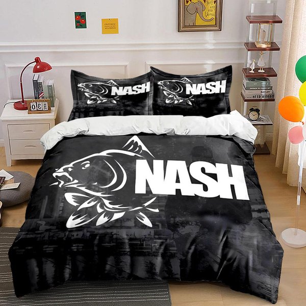 Ryby I Tekst „Nash”. PośCiel Zestawy Poszewek Na KołDrę Poszewki Na KołDrę Poszewki Na Poduszki(1*Poszewka Na KołDrę 2*Poszewki Na Poduszki Bez WkłAdu Do KołDry) 135X200Cm White-image