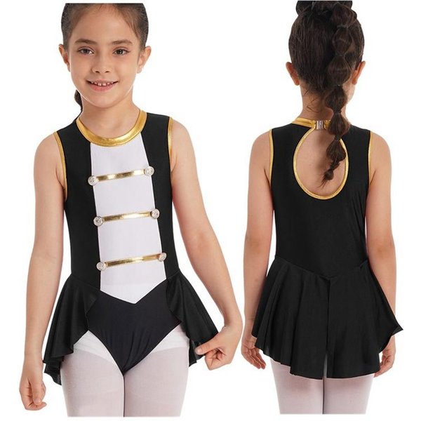 NiñOs NiñAs Circo Ringmaster Cosplay Disfraces Halloween Sin Mangas Leotardo Vestido Carnaval Gimnasia Mono 7-8 Years Negro-image
