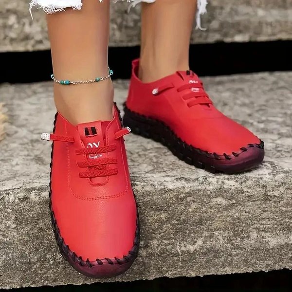 Trampki Damskie Buty Platformy Mokasyny Zasznurować SkóRzane PłAskie Wsuwane Nowe Wiosenne Codzienne Buty Dla Mamy Mujer Zapatos Chaussure Femme 36-image