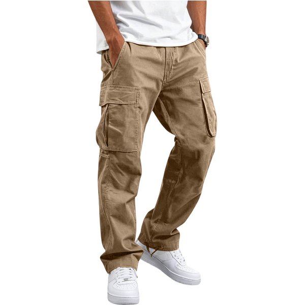 Pantalones Cargo Casuales Para Hombre Corte Holgado Pierna Recta Multibolsillos Xxxxl Caqui-image