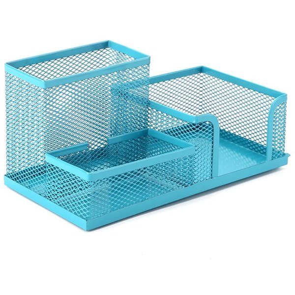 Wykrojony Metalowy Siatkowy Pojemnik Na DłUgopisy DużA Pojemność Organizer Na Biurko ArtykułY Plastyczne 3 Grid Blue-image