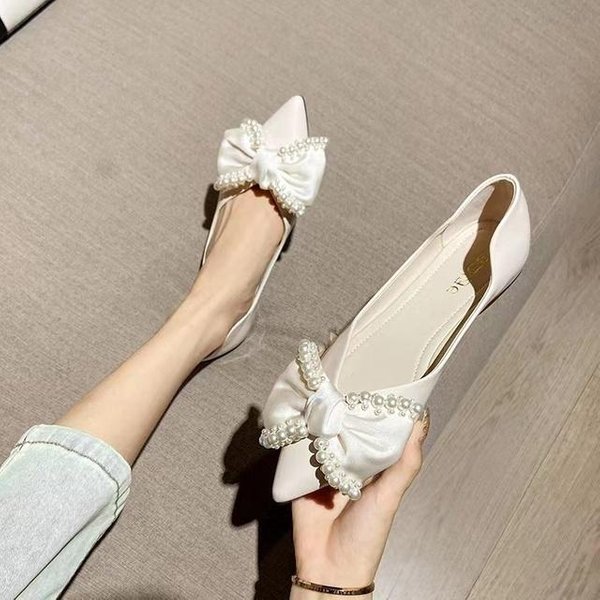Zapatos Planos VersióN Coreana Casual Verano Lazo Zapatos Individuales Punta Fina Planos Zapatos De Noche Boca Baja Simples Zapatos De Mujer 37 Beige-image