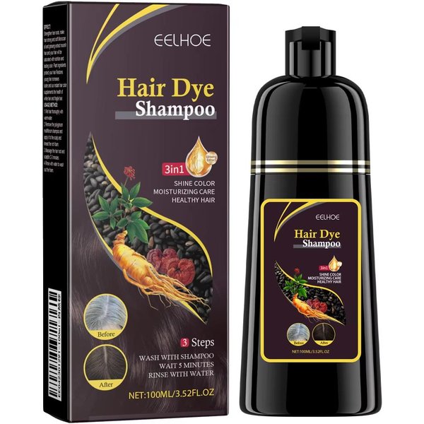 Eelhoe Szampon Do Farbowania WłOsóW Czarnych 3 W 1 Wzrost Czysty Przyciemnianie WłOsóW GłęBoko OdżYwiająCy Szampon Do Farbowania WłOsóW Czarnych Naturalny Organiczny ZiołOwy 100Ml Czarny-image