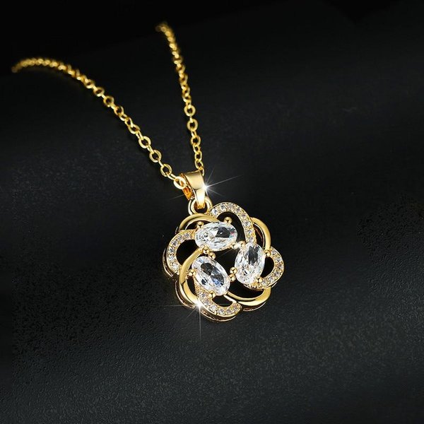 Collar Colgante De Zirconia Blanca De Lujo Para Mujer, Colgante Color Dorado, Collar De Boda Para Mujer, Cadena De Flores De Cristal Linda 40Cm-image