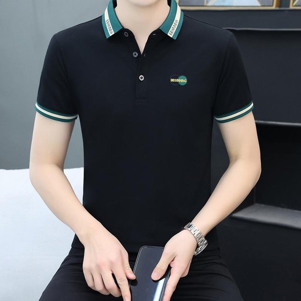 Nowy MęSki T-Shirt Z KróTkim RęKawem BawełNiany ChłOpięCy T-Shirt Z Klapą MęSki T-Shirt Xxxxl Beige-image