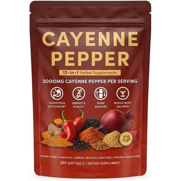 Complejo De Pimienta De Cayena Con D3+K2, CúRcuma Y Berberina – Soporte Para El CorazóN Y Las Venas (240 CáPsulas Blandas) 1Pack-image