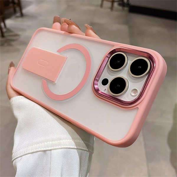 SkłAdany Stojak Uchwyt Magnetyczny Matowy Futerał Na Iphone 16 Pro Max 15 14 Plus 13 12 11 Do łAdowania Bezprzewodowego Magsafe Odporny Na WstrząSy Pokrowiec For Iphone 13 Gray-image