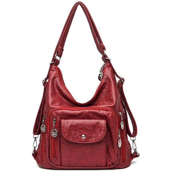 SkóRzana Torba MateriałOwa Damska Torebka O DużEj PojemnośCi Torba Na Ramię Typu Crossbody Czerwony-image