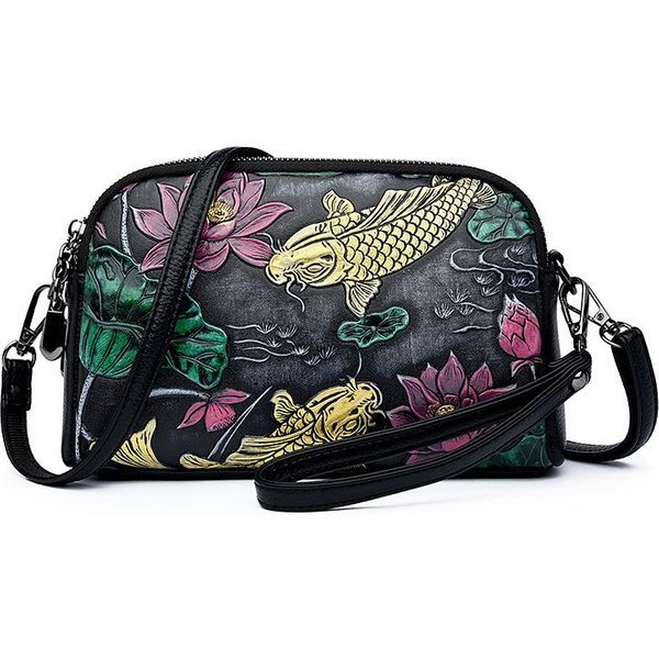 Bolso Nuevo Estampado Retro Moda Fuguiyu Repujado Color Frotado Bandolera Gran Capacidad Oblicuo Carcasa Bolso De Mano Gray-image