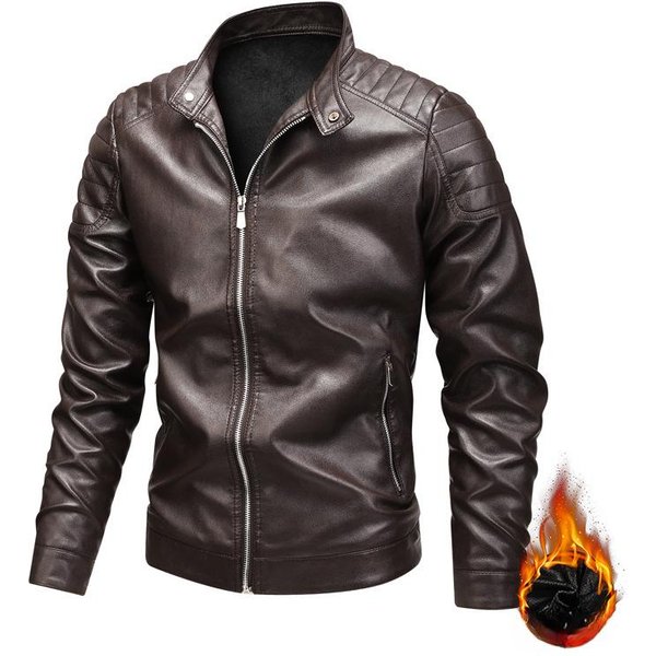 Chaqueta De Cuero Para Hombre Primavera Y OtoñO Nueva Chaqueta VersióN Coreana Ajustada Ropa Engrosada Talla Grande Chaqueta De Cuello Alto 2XL Gray-image