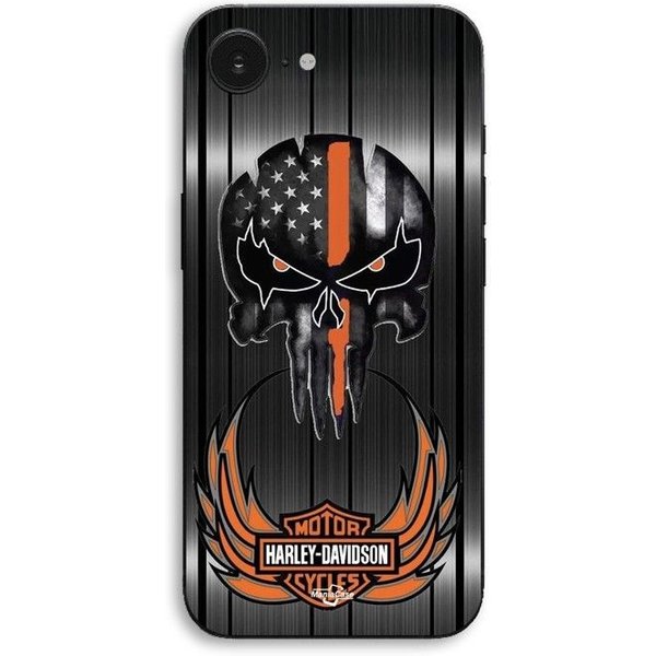 Funda De TeléFono - Maniacase - Iphone 17E - Silicona TPU - Calavera (Fondo Gris) - Estilo Harley Davidson Negro-image