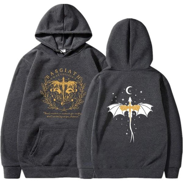 Fourth Wing Dwustronne Bluzy Z Kapturem Basgiath War College Bluza Z Kapturem Unisex Bluzy Z Kapturem Bookish Bluza Z Kapturem Z DłUgim RęKawem Swetry Top XL Ciemny Kolor Szary-image