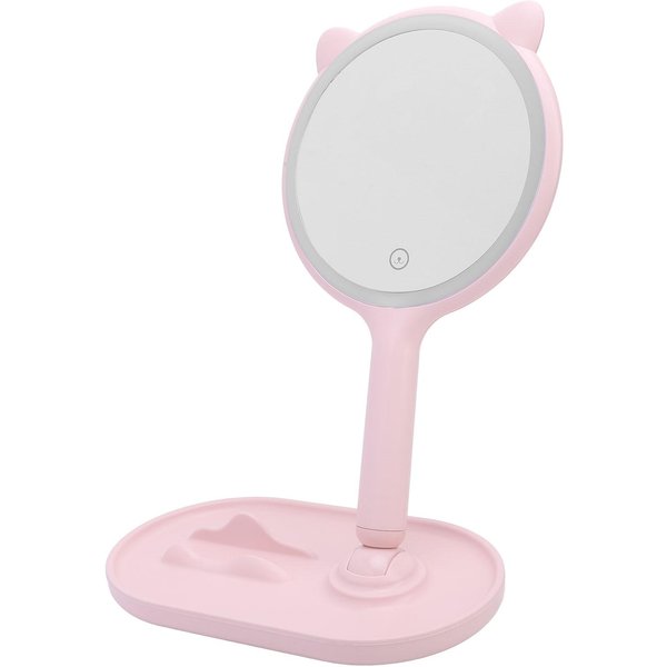 Espejo De Maquillaje Iluminado 1X 5X Doble Cara De Mano Con Aumento Espejo De Maquillaje 3 Temperatura De Color USB White-image