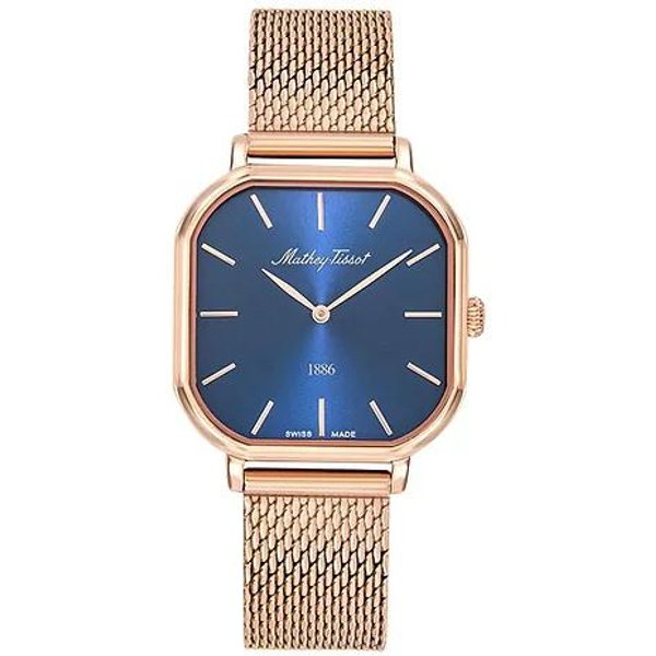 Mathey-Tissot Monsoon Kwadratowy RóżOwe ZłOto Stal Nierdzewna Niebieska Tarcza Kwarcowy D7917PBU Zegarek Damski Niebieski-image