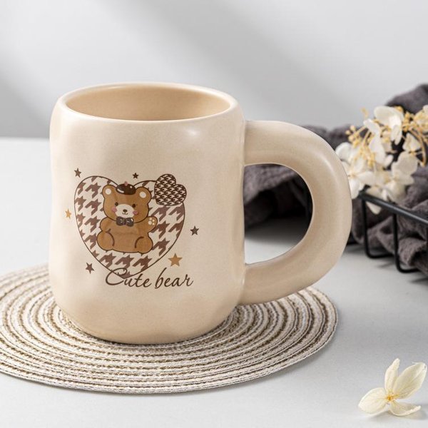 Kreatywny Kubek Z KreskóWkowym Misiem Wysokiej JakośCi Ceramiczny Kubek Dla Pary Kremowy Kubek Do Kawy PamiąTka śLubna Kubek Prezentowy 301-400Ml Beige-image