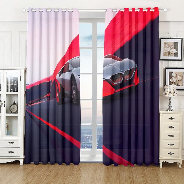 Cortinas De Coches Deportivos 3D, 2 Paneles, Cortinas De Coches Deportivos Favoritos De Los NiñOs, Dormitorio, Sala De Estar, DecoracióN De BalcóN 60W60H(CM)X2&HOOK-image