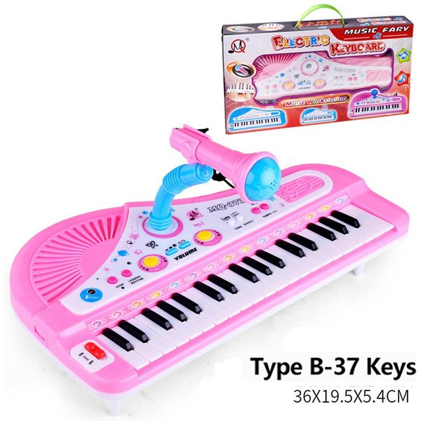 Chriyungel DziecięCa Klawiatura Elektroniczna Z Mikrofonem 61 / 37 Klawiszy Organ Instrument Muzyczny Zabawka Prezent Dla Dziecka PocząTkująCego Pink-image